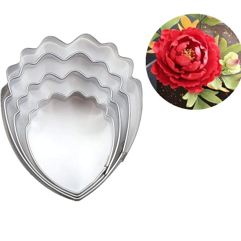 Colorkitchenware 4pcs Gumpaste Flower Cutter Set 2pcs Fondant Silicone Mold Gumpaste Peony Sugarcraft Fondant Flower Veining Mold Chocolate Making Tool - Image 2